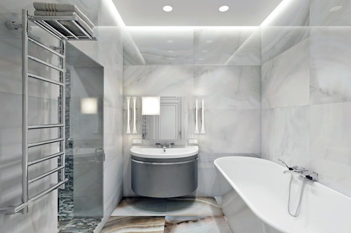 Badezimmerdesign im Inneren einer Wohnung von 100 Quadratmetern