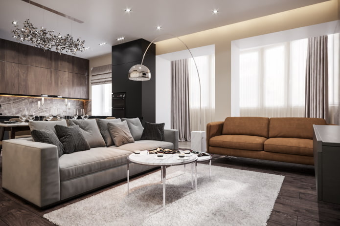 Innenraum einer 100 Quadratmeter großen Wohnung im modernen Stil