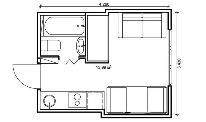 Foto des Grundrisses eines 14 m² großen Studios