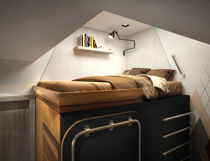 Schlafbereich im Design einer kleinen Wohnung von 15 m².