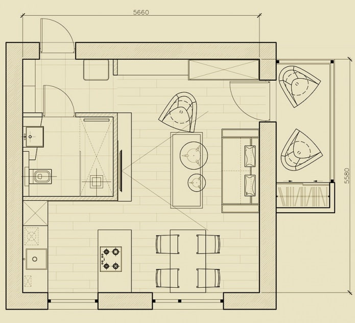 Grundriss einer 31 m² großen Wohnung.