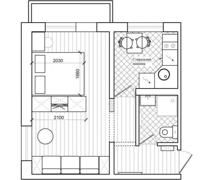 Grundriss der Wohnung 32 Quadratmeter