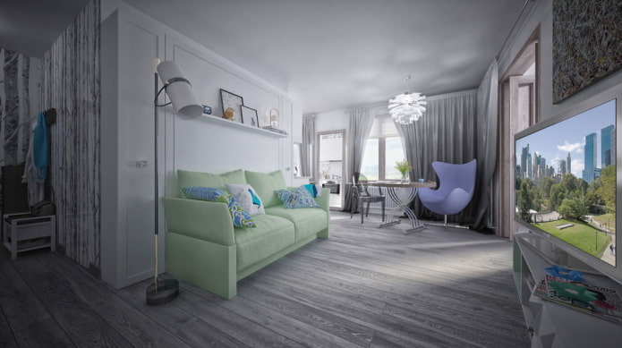 Wohnzimmerbereich mit Schlafzimmer