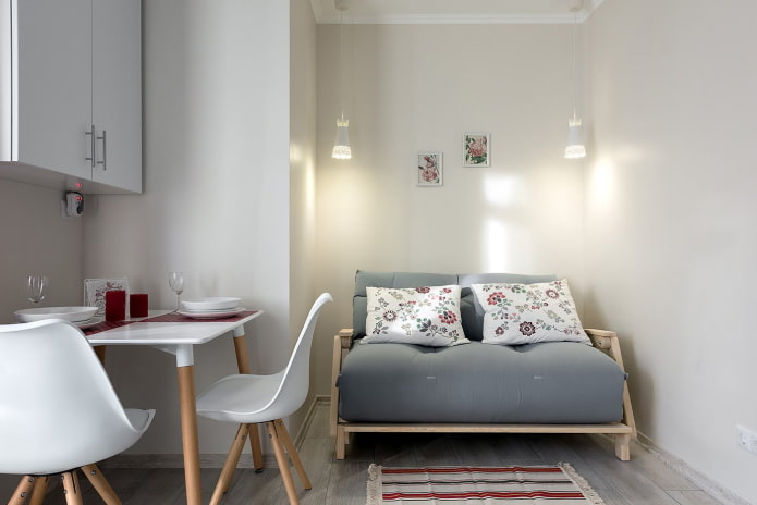 Küchendesign in einer 35 Quadratmeter großen Wohnung