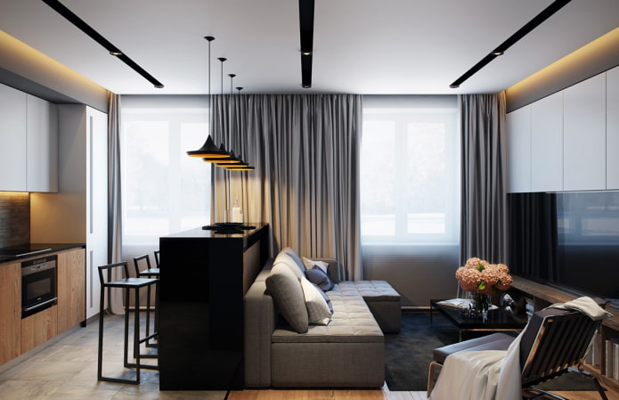 Wohnküchen-Design in einer Wohnung von 35 Quadratmetern