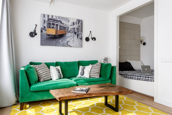 Innenraum einer Einzimmerwohnung von 35 Quadratmetern