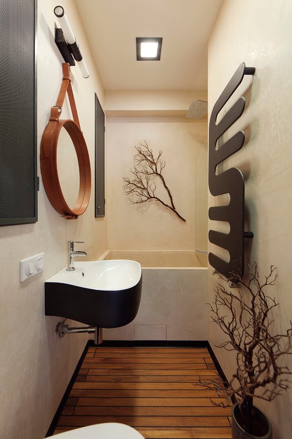 Badezimmerdesign im Inneren einer 35 Quadratmeter großen Wohnung