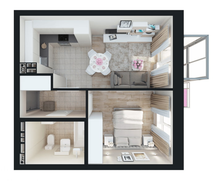 Grundriss einer 35 m² großen Wohnung.