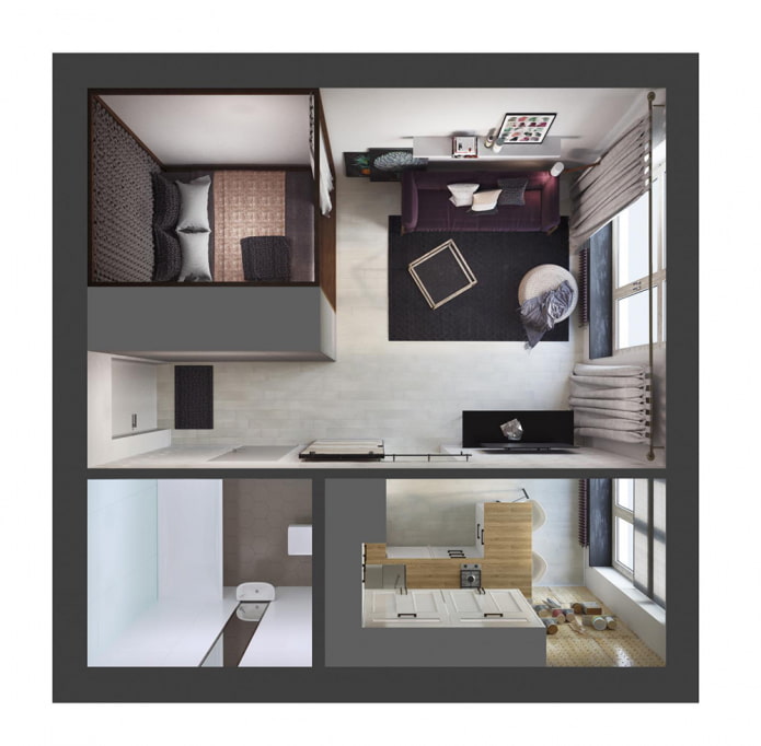 Grundriss einer Wohnung von 35 m².