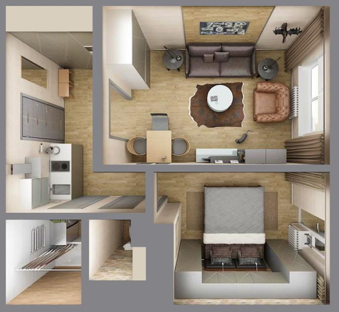 Grundriss einer Wohnung 35 m²