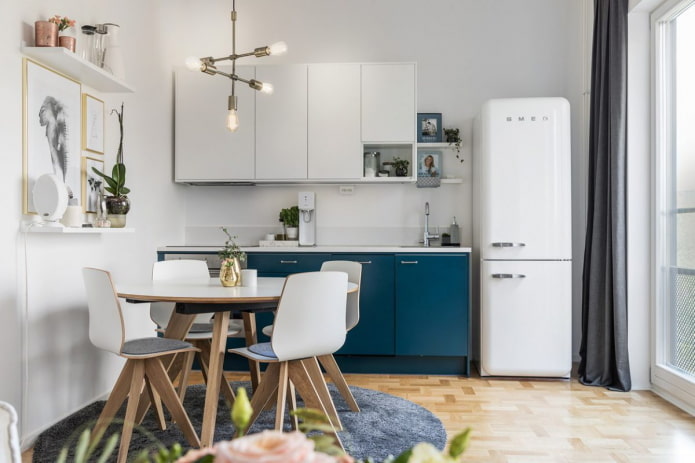 Innenansicht einer 36 Quadratmeter großen Wohnung im skandinavischen Stil