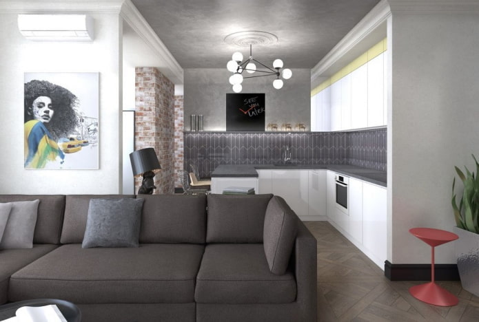 Innenansicht einer 36 Quadratmeter großen Wohnung im modernen Stil