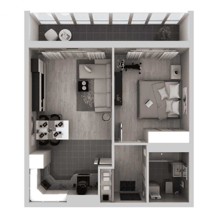 Grundriss einer 36 Quadratmeter großen Wohnung