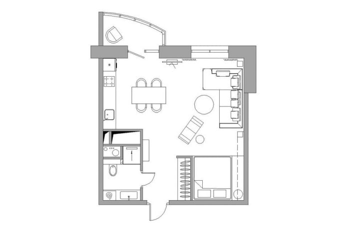 Grundriss einer 36 Quadratmeter großen Wohnung