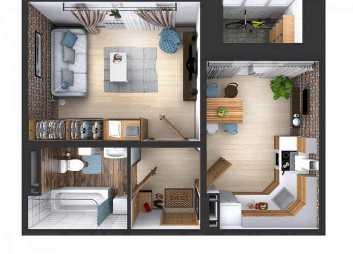 Grundriss einer 36 Quadratmeter großen Wohnung