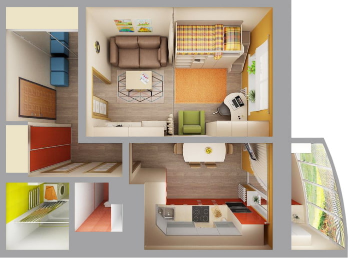 Grundriss einer 36 Quadratmeter großen Wohnung
