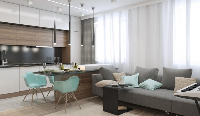 Kücheninterieur in einer 36 Quadratmeter großen Wohnung