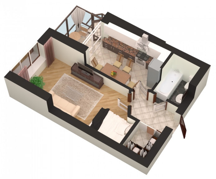 Einzimmerwohnung mit Schlafzimmer-Wohnzimmer und Balkon