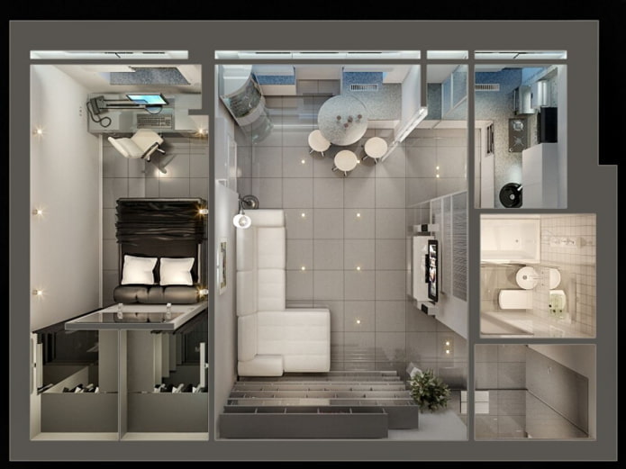 Zweizimmerwohnung im europäischen Stil mit Miniküche