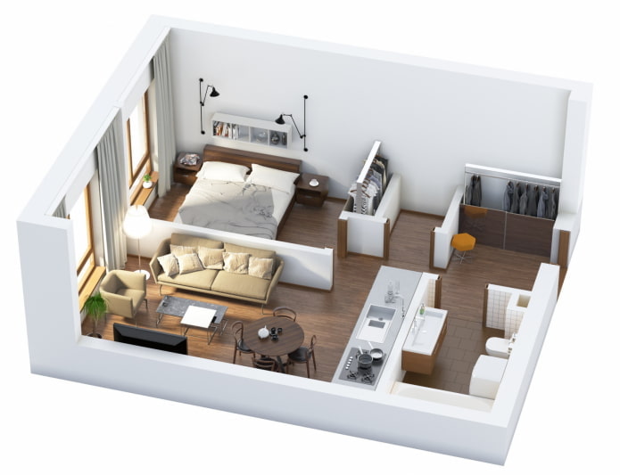 Zweizimmerwohnung im europäischen Stil mit Wohnküche