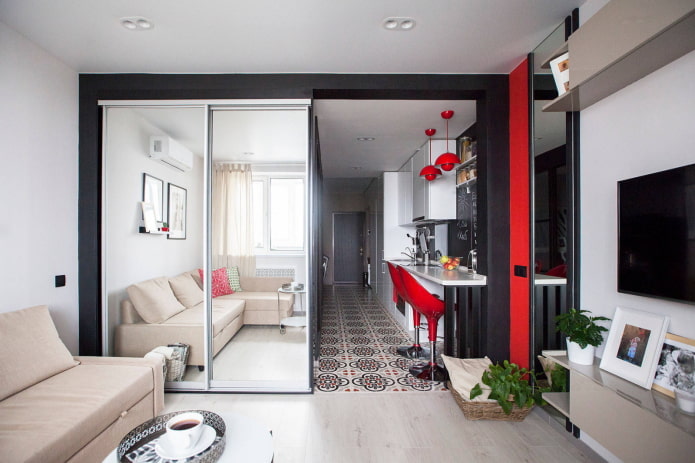 Längliche Zweizimmerwohnung im europäischen Stil