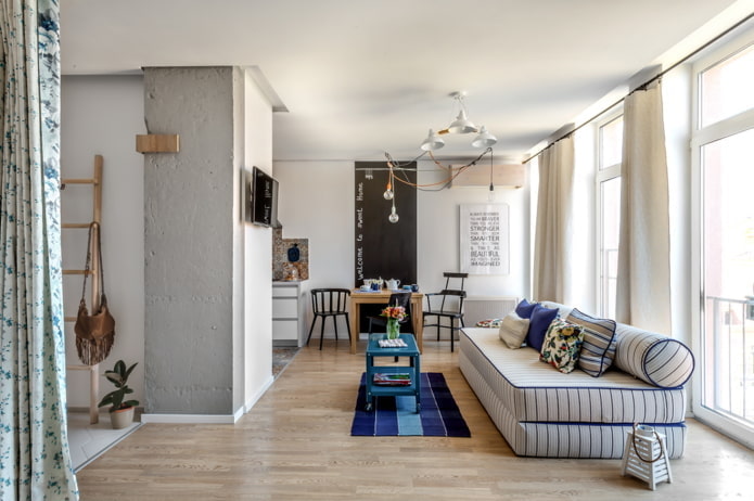 Innenansicht einer 40 m² großen Einzimmerwohnung Meter
