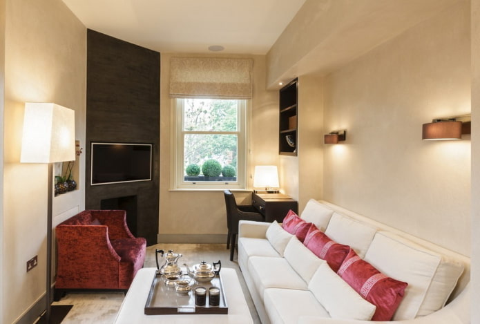 Wohnzimmerdesign im Inneren einer 40 Quadratmeter großen Wohnung