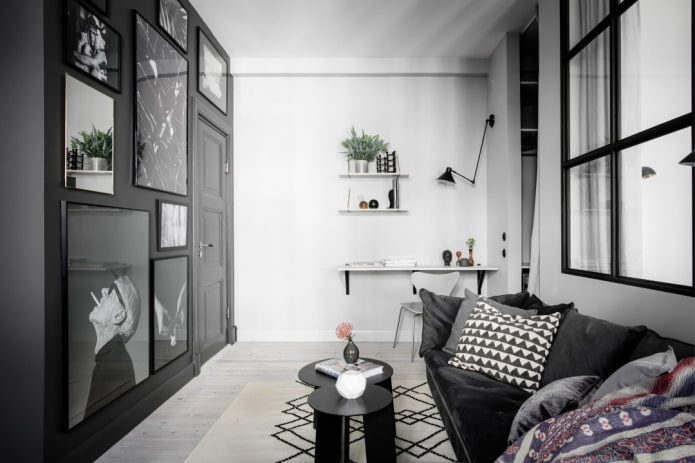 Wohnzimmergestaltung im Inneren einer 40 Quadratmeter großen Wohnung