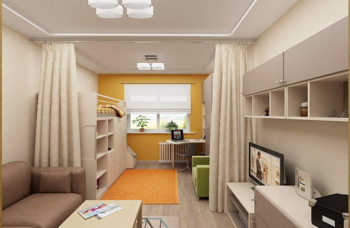 Kinderzimmergestaltung im Inneren einer 40 Quadratmeter großen Wohnung
