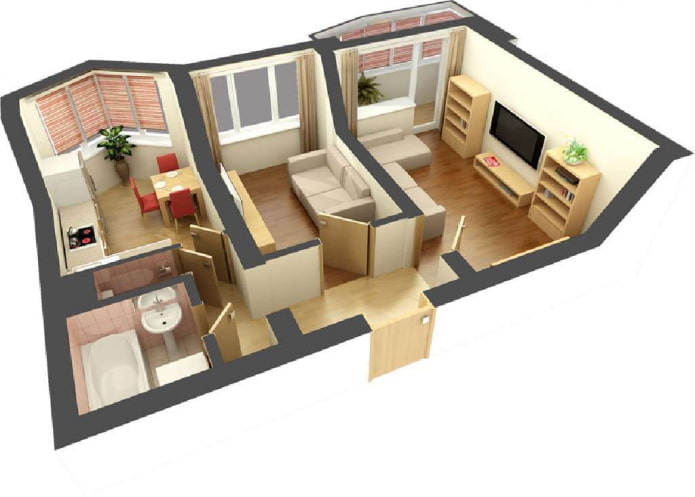 Zweizimmerwohnung 42 m mit Balkon und Erker