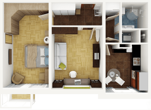 Zweizimmerwohnung im Chruschtschow-Stil 42 m