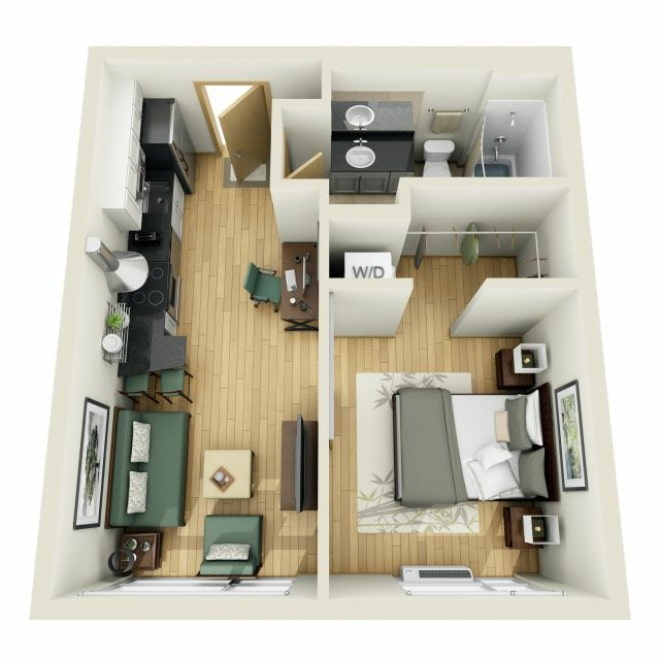 Zweizimmerwohnung im europäischen Stil mit Ankleidezimmer