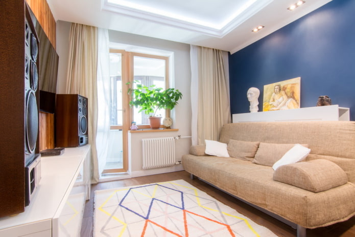 Wohnzimmergestaltung im Inneren einer 45 Quadratmeter großen Wohnung