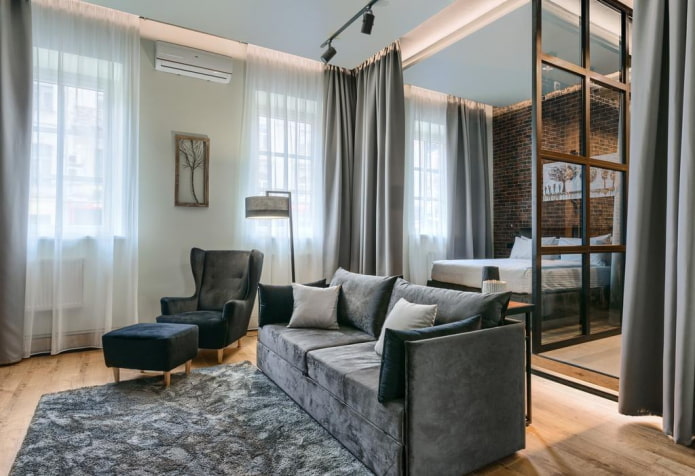 Innenansicht einer Einzimmerwohnung mit 45 Quadratmetern