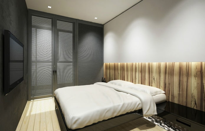 Schlafzimmerdesign im Inneren einer 45 Quadratmeter großen Wohnung