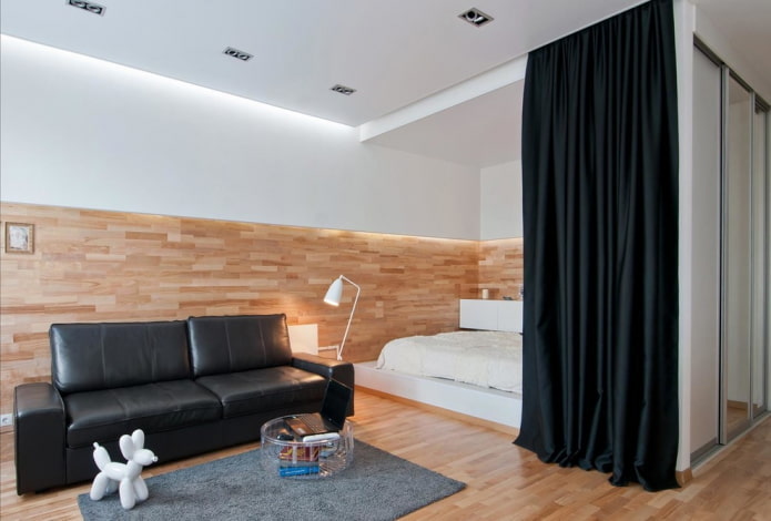 Schlafzimmerdesign im Inneren einer 45 Quadratmeter großen Wohnung