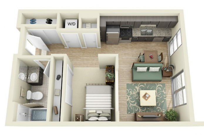 Wohnungsgrundriss 45 m².