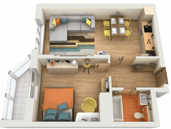 Wohnungsgrundriss 45 m².