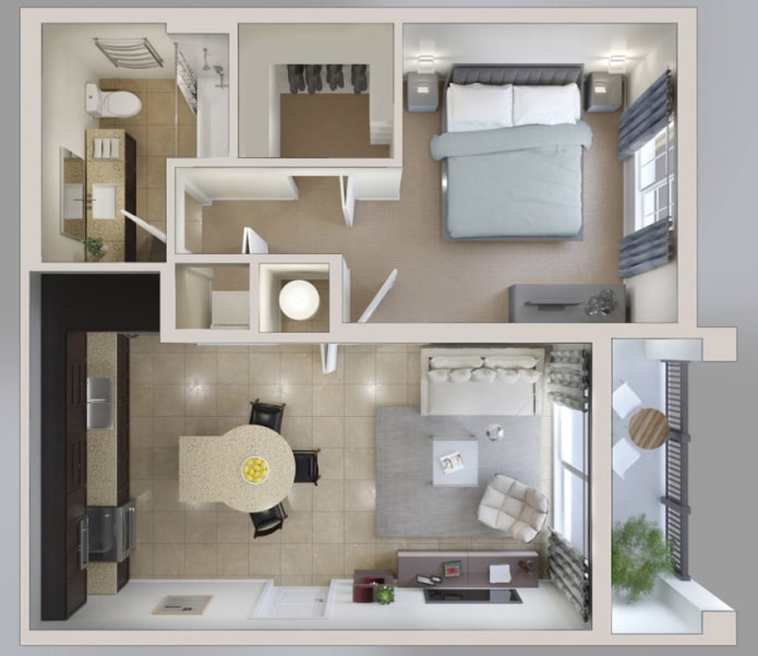 Wohnungsgrundriss 45 m².