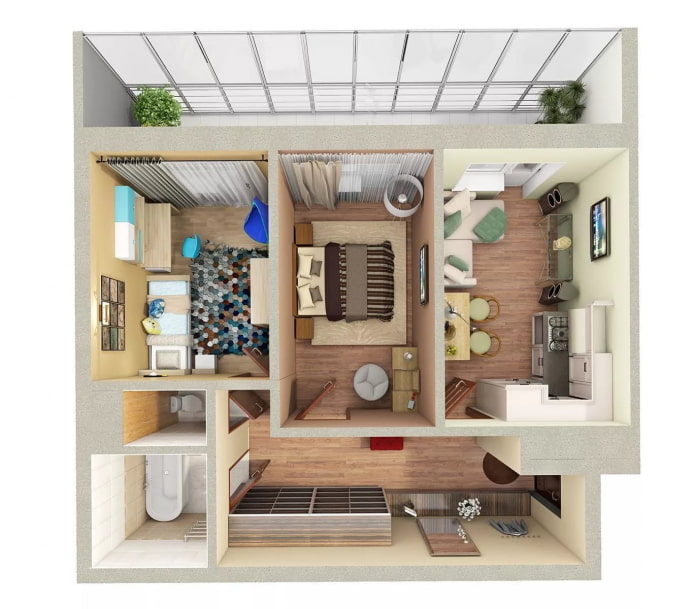 Grundriss einer 50 Quadratmeter großen Wohnung