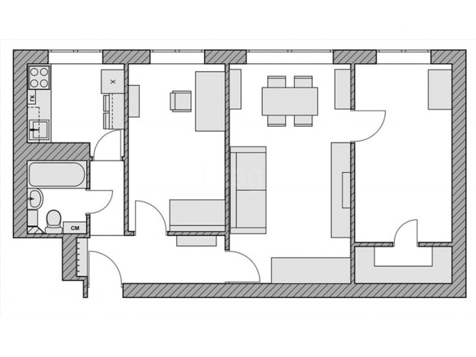Grundriss einer 60 m² großen Chruschtschowka