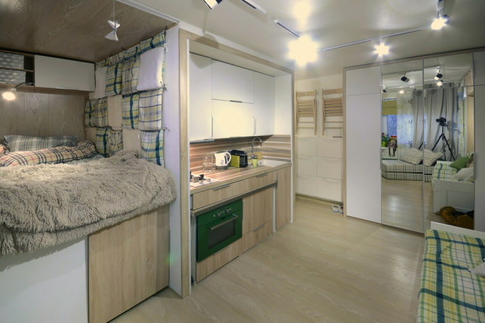 Bett mit Kleiderschrank darunter