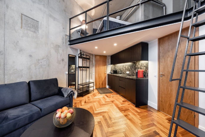 Innenansicht eines Studio-Apartments im Loft-Stil