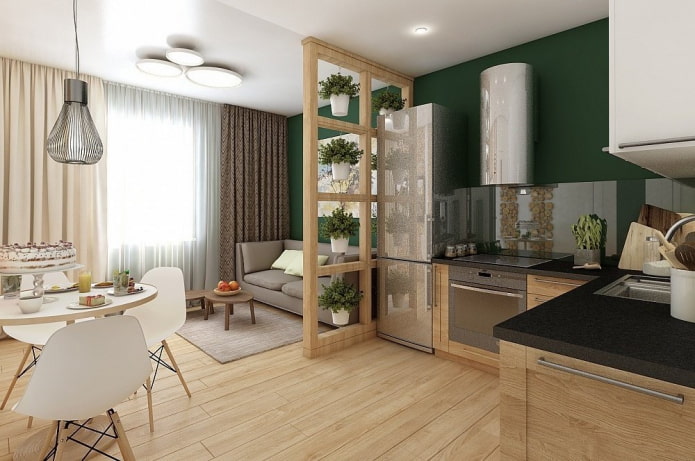 Studio-Apartment-Interieur im Öko-Stil