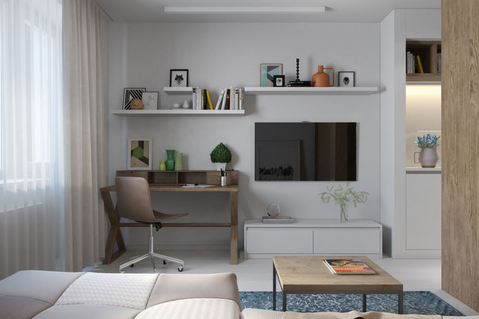 Entwurf eines Arbeitsbereichs im Inneren eines Studio-Apartments
