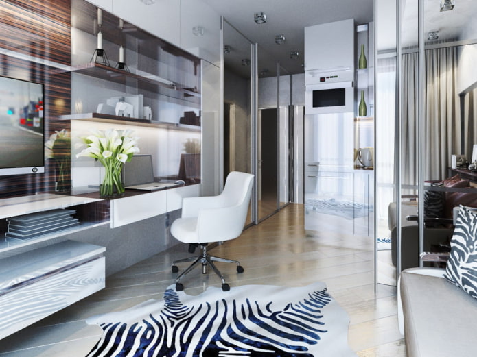 Entwurf eines Arbeitsbereichs im Inneren eines Studio-Apartments