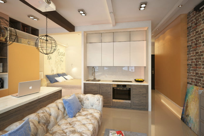 Innenansicht eines Studio-Apartments im Loft-Stil