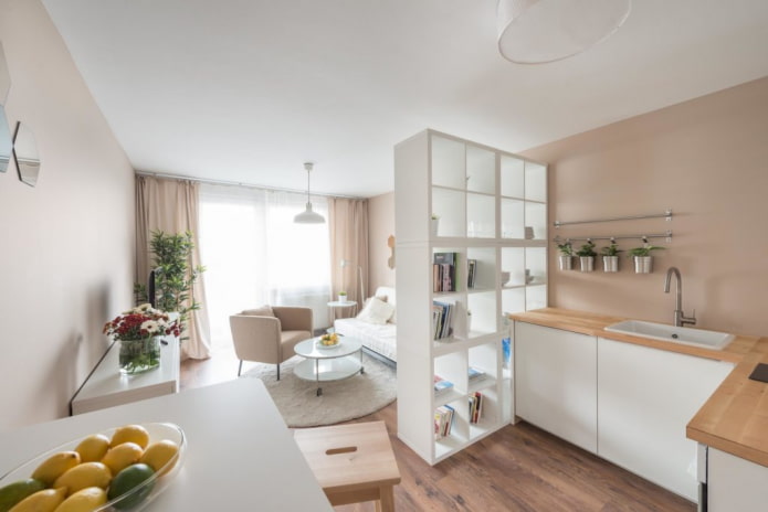Zoneneinteilung im Innenraum eines Studio-Apartments