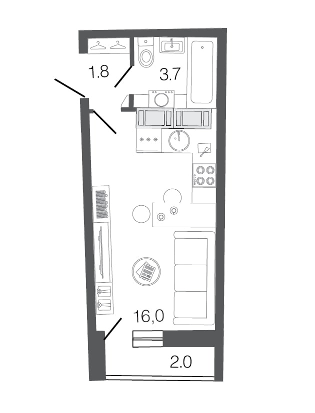 Studio-Layout 20 qm.