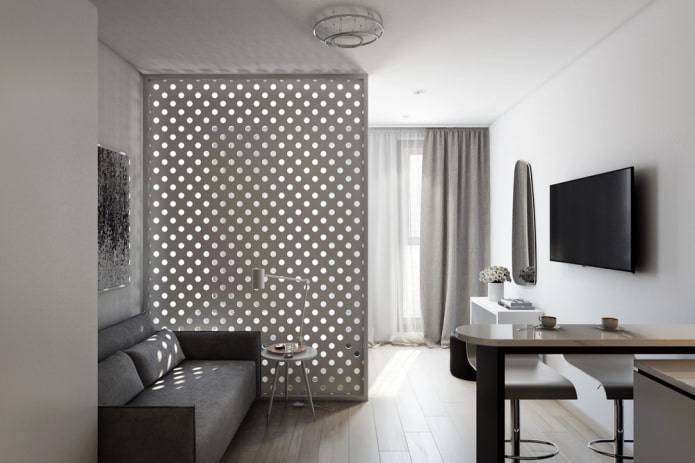 Zonierung im Inneren eines Studio-Apartments
